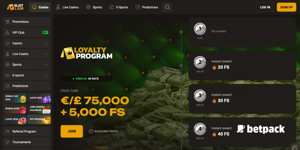 Slotlair Casino Loyalty Program Overview