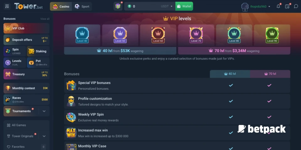 Tower.bet Casino VIP Club Overview