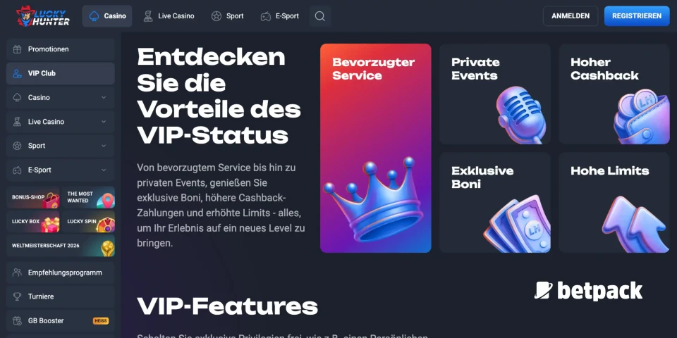 LuckyHunter Casino VIP Club Übersicht