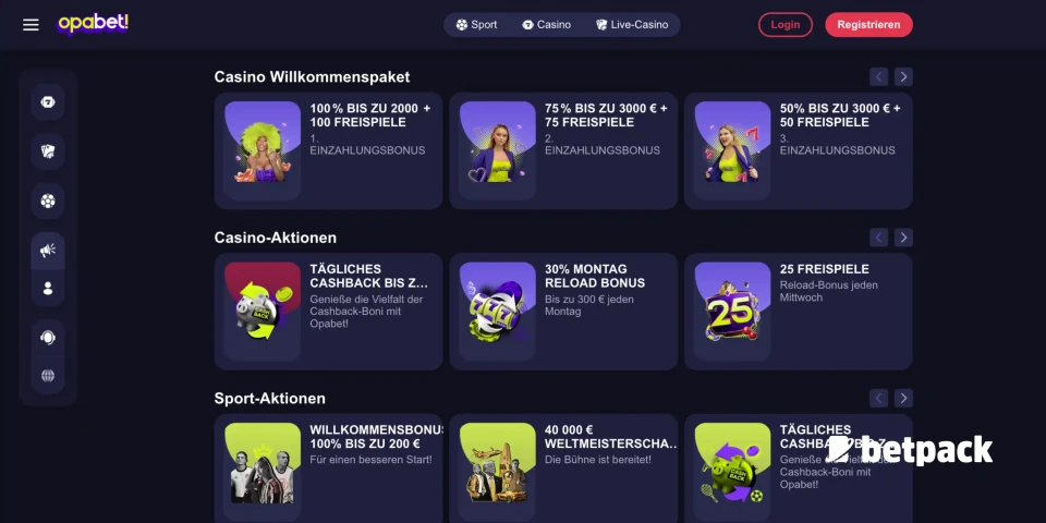 Opabet Casino Bonusübersicht
