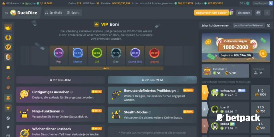 Überblick über den DuckDice Casino VIP Club